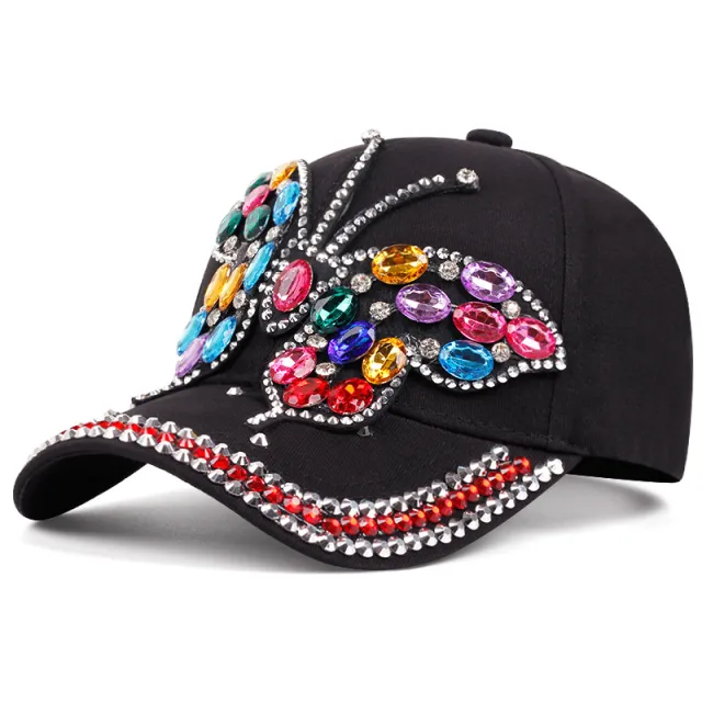 Butterfly Diamond Denim Peaked Cap Black - Shop at LoveMi