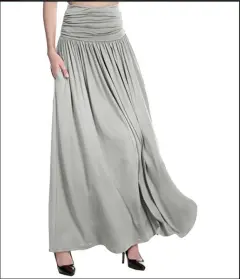 Solid Colour Mid-length High Waist Skirt Large Swing Skirt - Light Grey - View 1