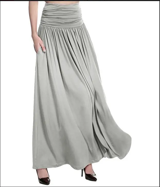 Solid Color Mid length High Waist Skirt Large Swing Skirt Light Gray - Shop at LoveMi