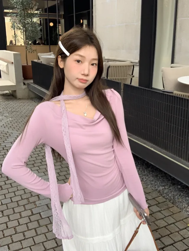 Fitted Waist For A Slimming Effect With An Asymmetrical Long sleeve Design Purple - Shop at LoveMi