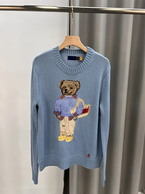 Autumn And Winter New Bear Embroidery Cotton Blended Sweater Women's All match Fashion Tops Sky Blue - Shop at LoveMi