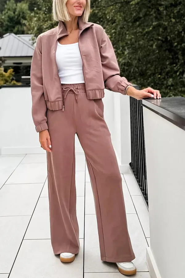 Casual Solid Color Coat Trousers Suit Pink - Shop at LoveMi