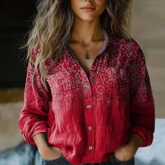 Women's Loose Casual Tie-dye Printed Long-sleeved Shirt - Style24120203-Xl - View 1