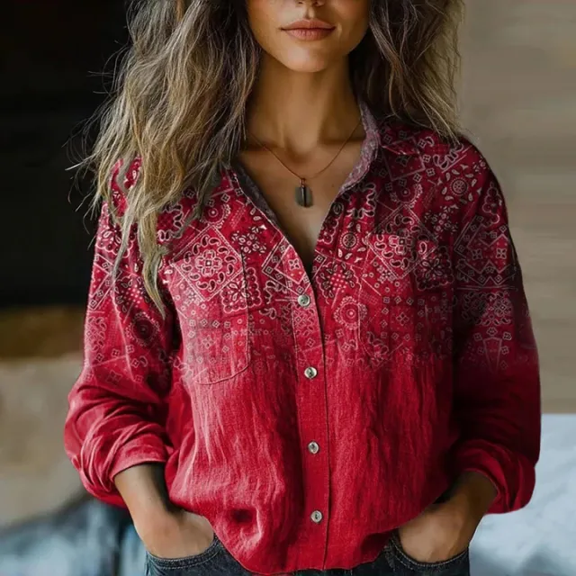 Women's Loose Casual Tie dye Printed Long sleeved Shirt Style24120203 M - Shop at LoveMi