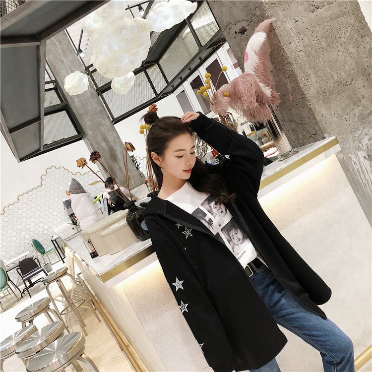 Title 15, Mid-Length Star Embroidered Small Sweater Coat