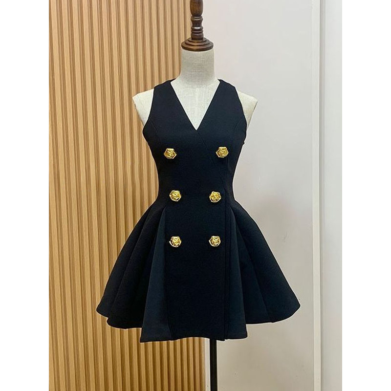 Women's V-neck Tight Waist A- Line Pleated Short Skirt