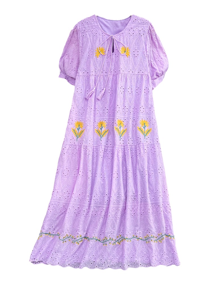 Embroidered Puff-Sleeve Midi Dress, picture 6 of 12