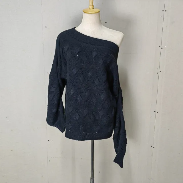 Women's Off shoulder Twist Knitted Sweater Lantern Long Sleeve Loose Bat Pullover Black - Shop at LoveMi