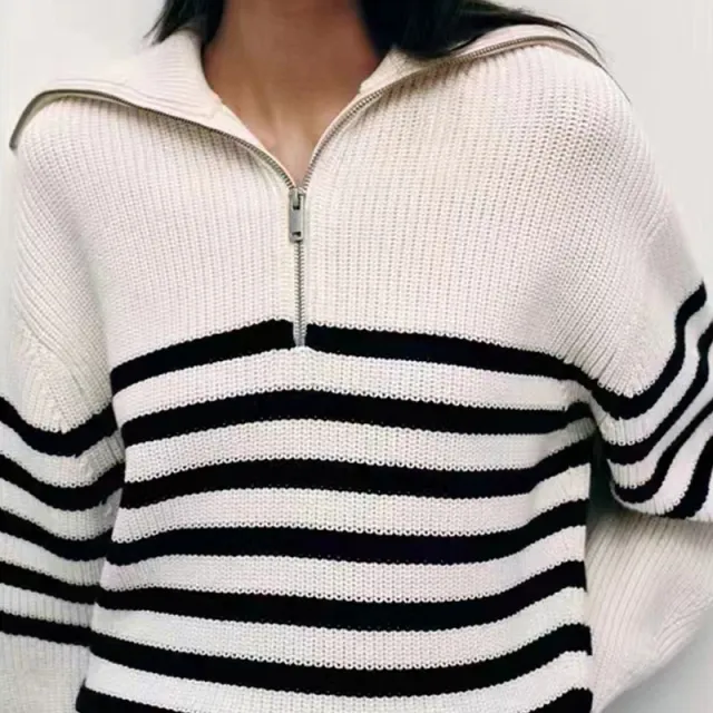 Loose And Lazy Style Thick Coat Women White Stripes - Shop at LoveMi