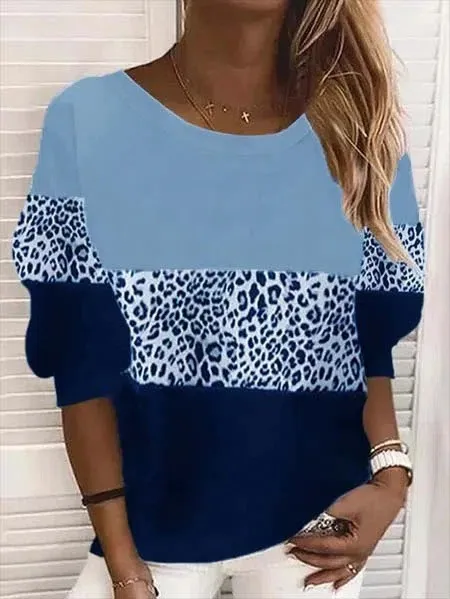 Autumn And Winter Long Sleeve Round Neck Street Hipster Pullover Loose Striped Sweater Blue - Shop at LoveMi