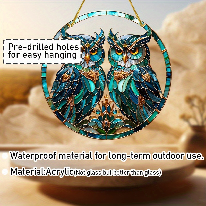 Title 4, Green Owl Tracery Sun Catcher Acrylic Flat Disc...