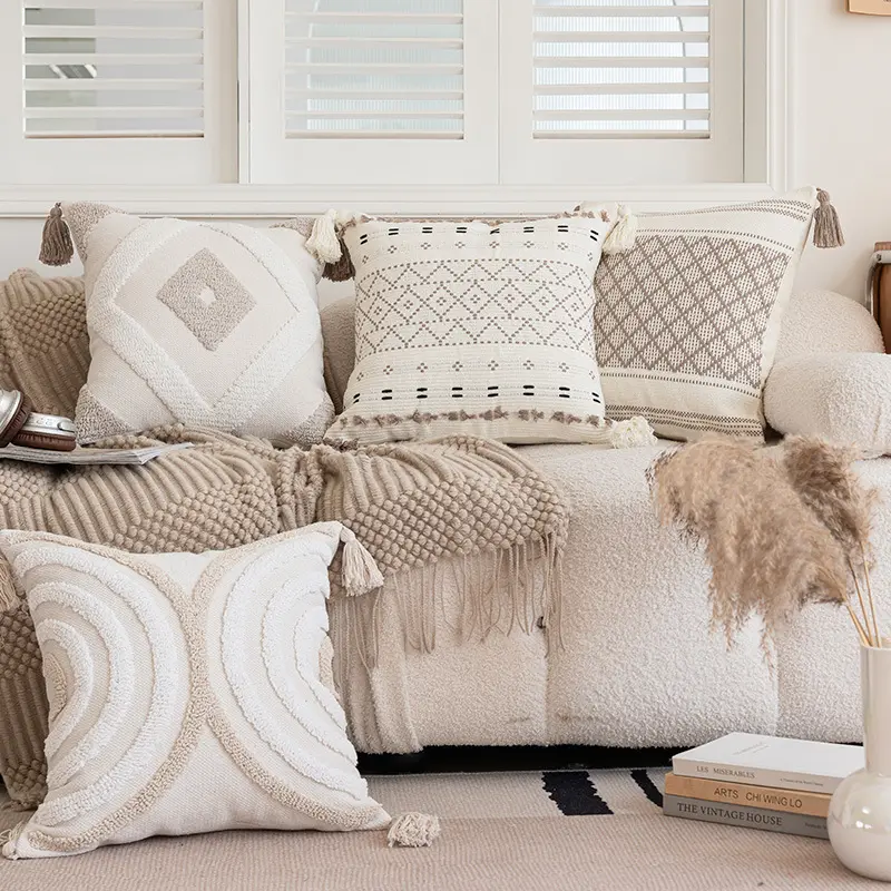 Simple Sofa With Tassel Cushion And Throw