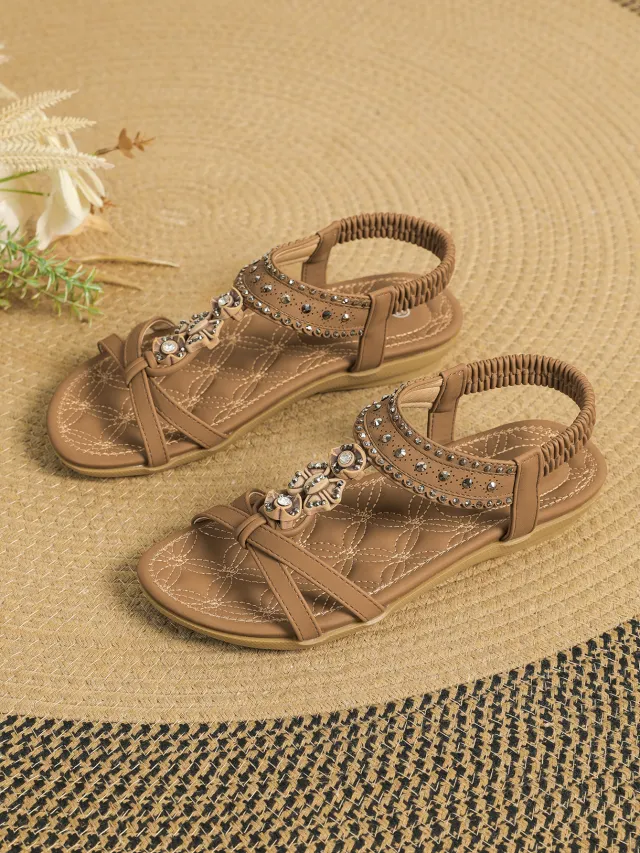 Women's Flat Sandals Plus Size Diamond Casual Shoes Caramel Color 43 - Shop at LoveMi