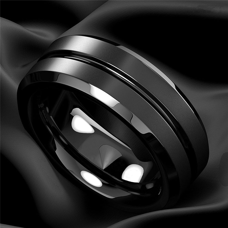 Title 4, Bague homme 8mm en acier inoxydable noir mat ra...