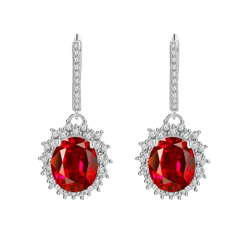 S925 Sterling Silver Earrings 10 12mm Long Eardrops Ear Hooks Padma Red Fine Jewelry