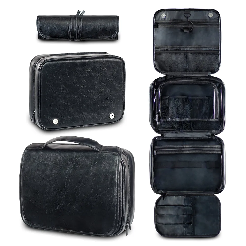 Men's Business Pu Wash Large Capacity High Sense Storage Bag - Black