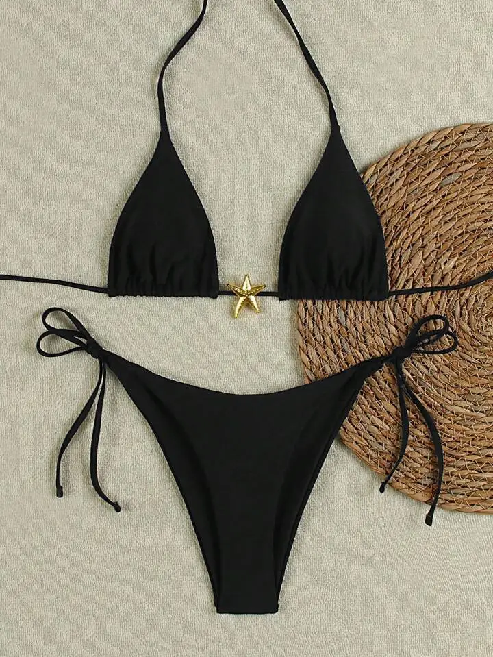 XINGX Swimsuit Women's Bikini Beach Hot Spring Lace-up - Black