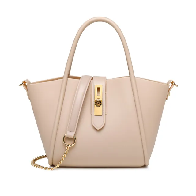 Portable Women's Leather Fashion Vegetable Basket Shoulder Messenger Bag Apricot - Shop at LoveMi