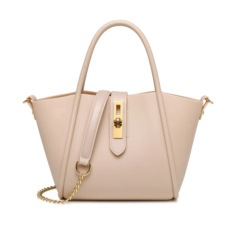 Portable Women's Leather Fashion Vegetable Basket Shoulder Messenger Bag - Apricot