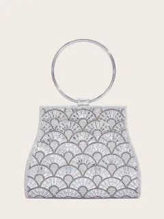 Dinner Bag Inlaid With Diamond PU European And American Chain - Silver - View 1