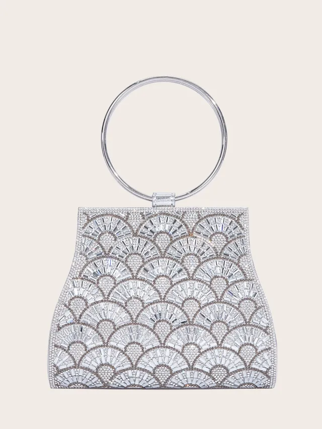 Dinner Bag Inlaid With Diamond PU European And American Chain Silver - Shop at LoveMi