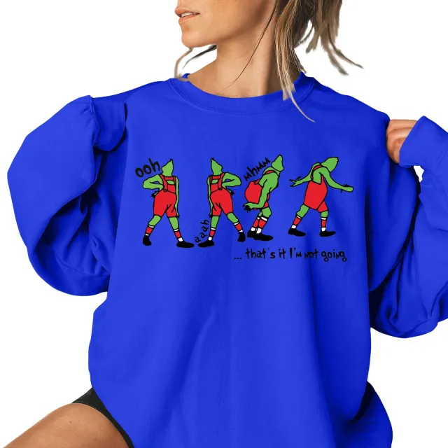 Ladies New Christmas Pattern Printing Casual Sweatshirt Blue - Shop at LoveMi