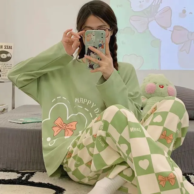 Home Wear Women's Plus Size Cartoon Loose Outfit Outer Wear H202 New Long Sleeve Xl - Shop at LoveMi