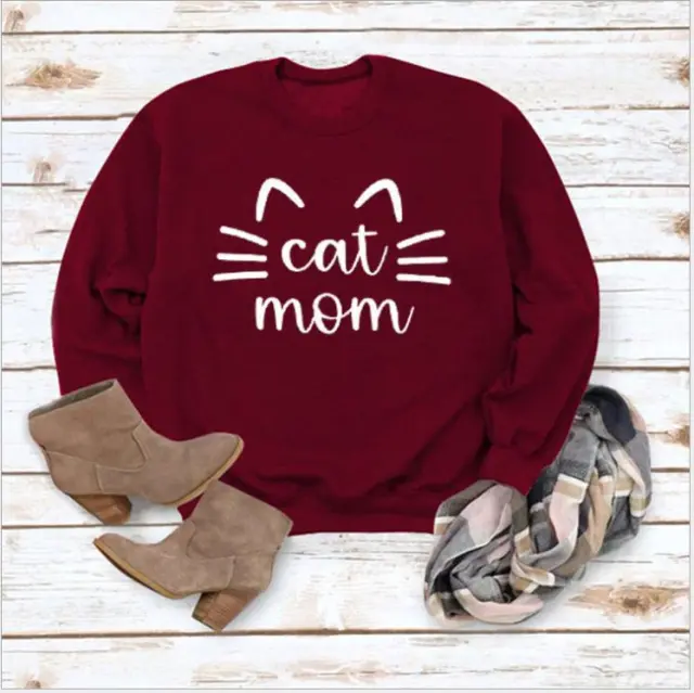 Letter Print Loose Casual Fashion Long Sleeve Sweater Wine Red - Shop at LoveMi