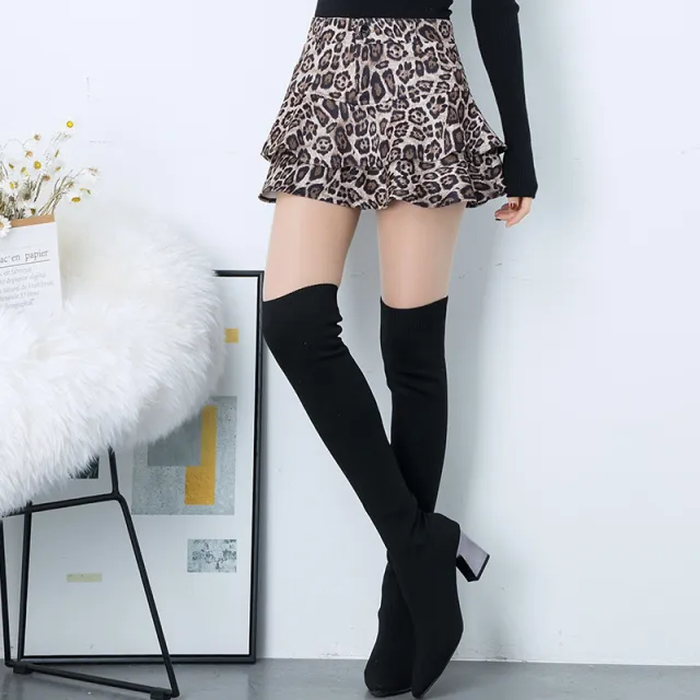 Spring Sweet Lotus Leaf Leopard Print Skirt Apricot - Shop at LoveMi