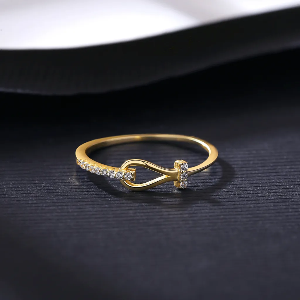 New Inlaid Zirconium Bow Ring Women - Gold