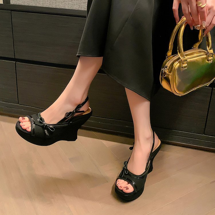 Denim Peep-Toe Wedge Sandals, picture 2 of 4