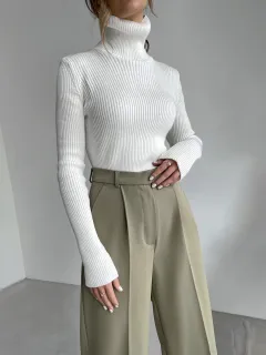 Elegant Slim-fit Extended Turtleneck Sweater For Women - White - View 1