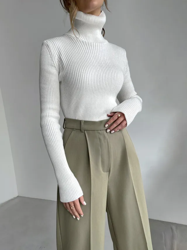 Elegant Slim fit Extended Turtleneck Sweater For Women White - Shop at LoveMi