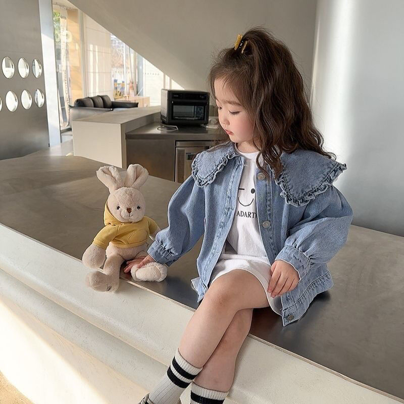 Fashionable Cartoon Denim Outfit Spring Top For Baby Girls