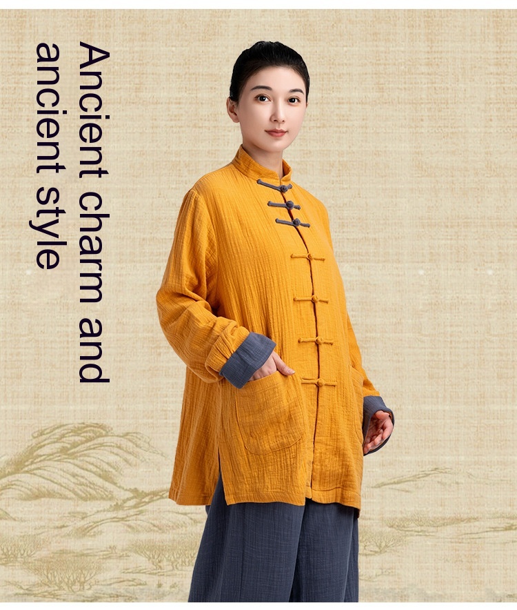 Female Cotton Linen Linen Tai Chi Practice Clothes Outfit