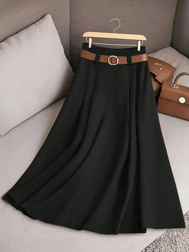 Women's Casual Pleated Skirt Can Be Printed Black - Shop at LoveMi