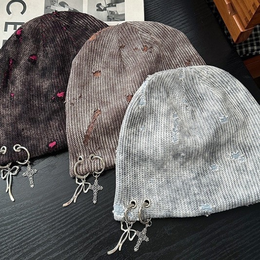 Fringed Distressed And Vintage-style Knitted Beanie