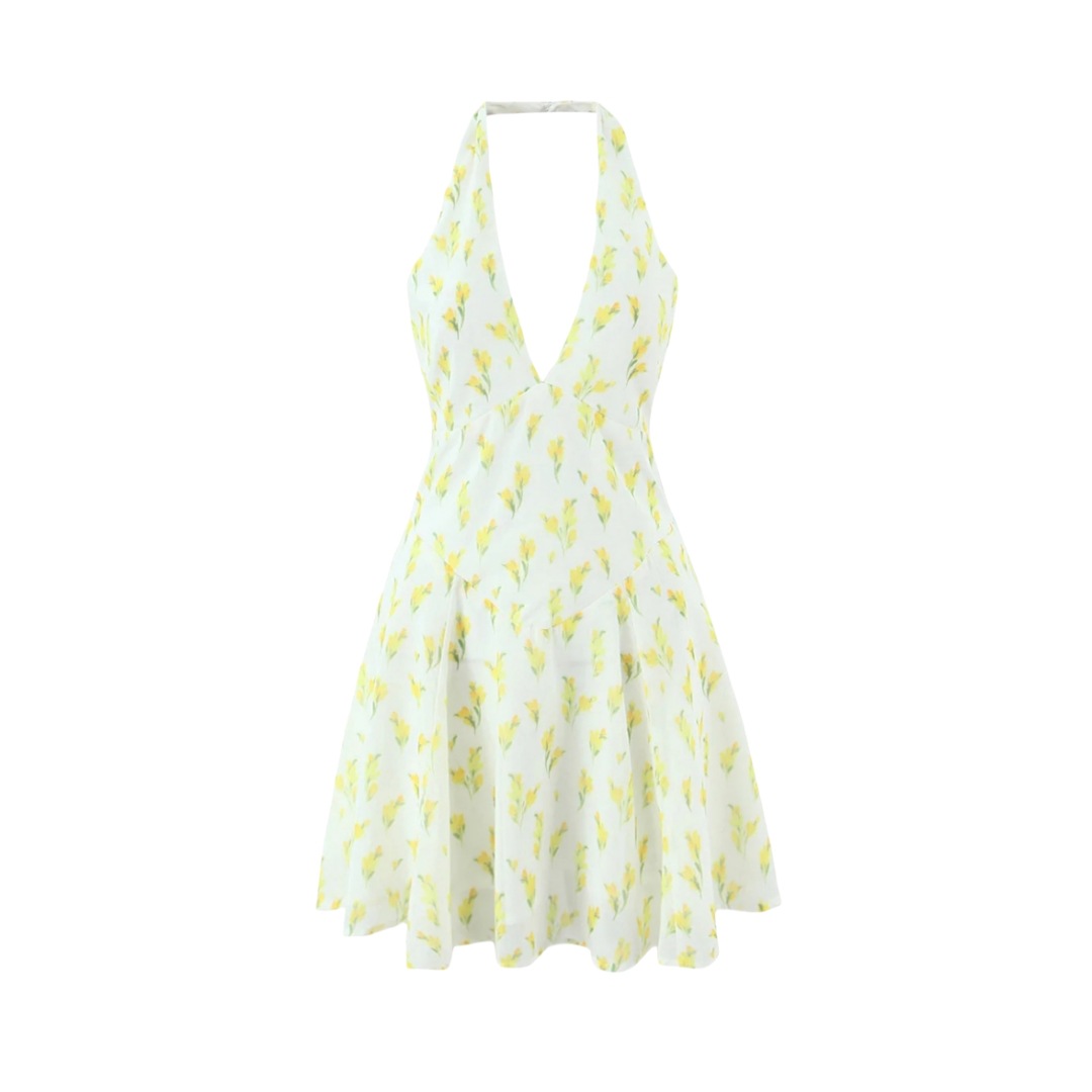 Sweet Lemon Floral Print Halter Dress
