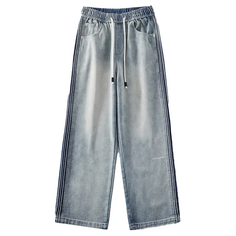 Side Wrinkle Design Elastic Waist Jeans