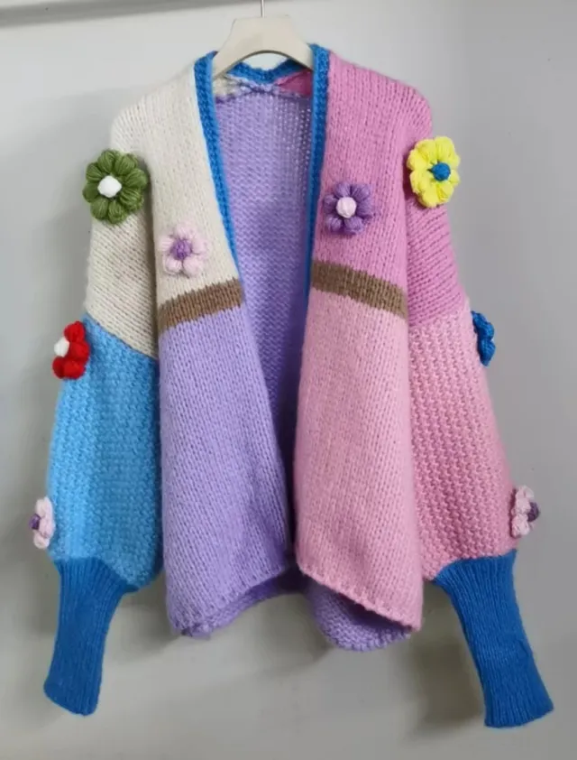 Women's Lazy Handmade Three dimensional Flower Sweater Lavender Purple - Shop at LoveMi