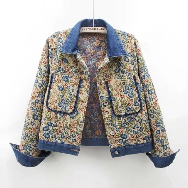 Retro Jacquard Stitching Long Sleeve Denim Coat Women's Clothing Blue - Shop at LoveMi