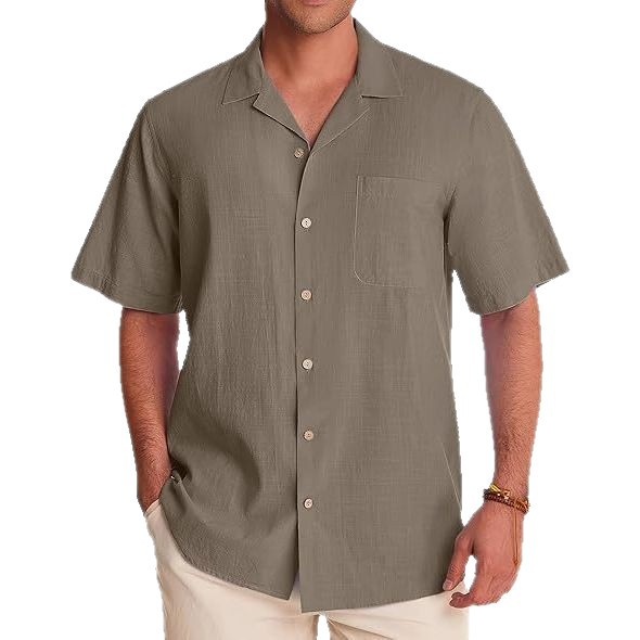 Men's Casual Cotton And Linen Short Sleeve Shirt