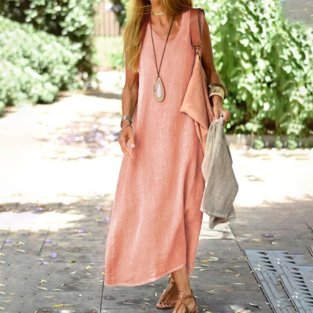 Summer Dress Cotton And Linen Solid Color Fashion Pink - Shop at LoveMi