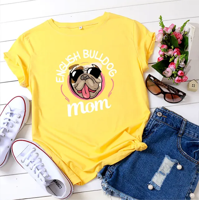 Women's Printed Cotton Short Sleeve T shirt Top Yellow - Shop at LoveMi