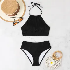 Fashion High Waist Apron Conservative Swimwear - Black - View 1