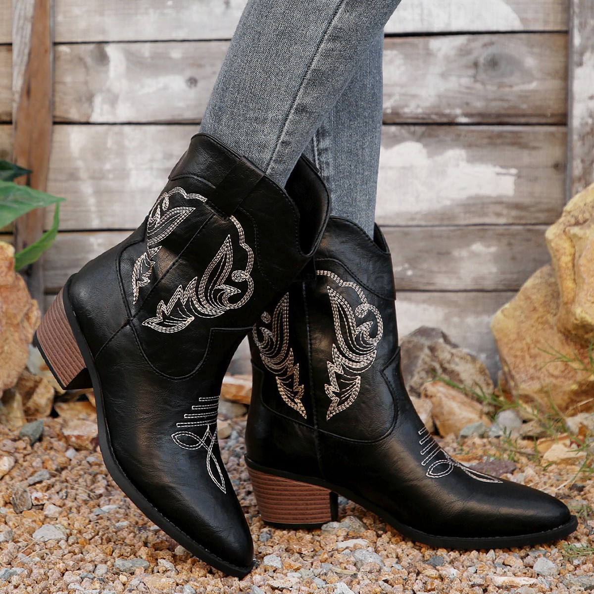 Embroidered Mid-Calf Western Boots, picture 4 of 6
