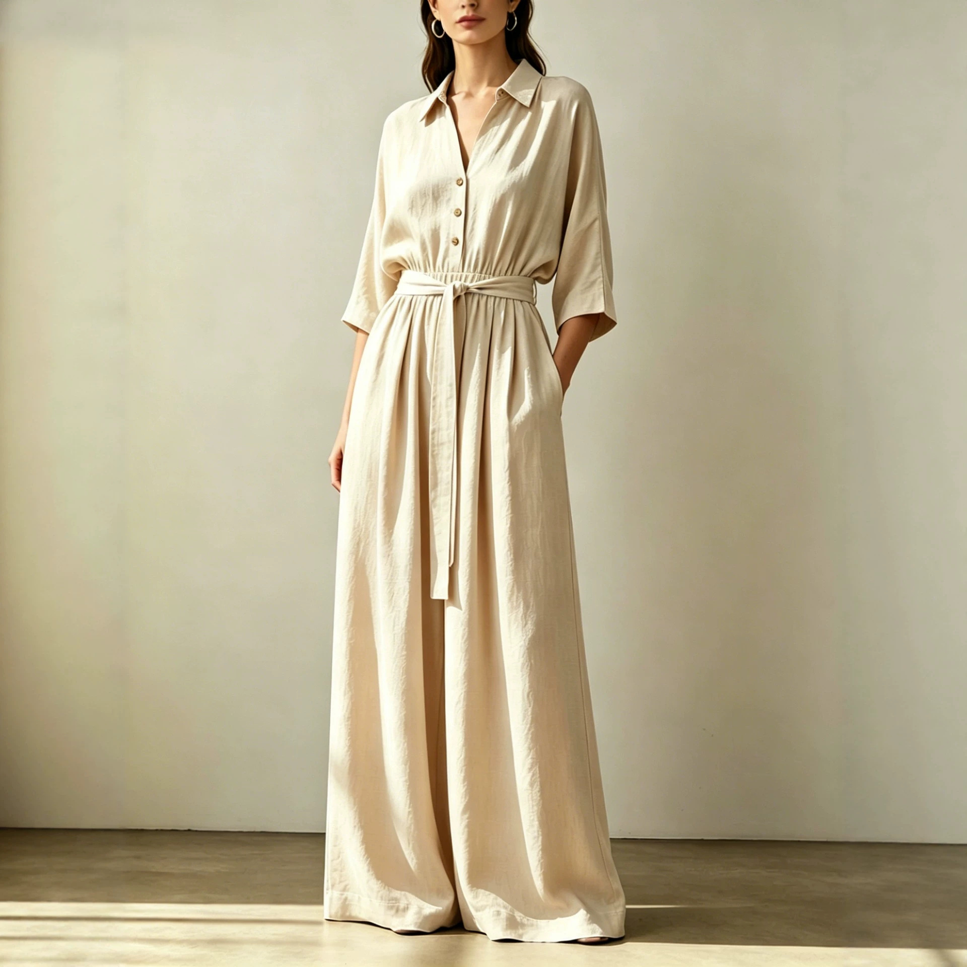 Fake Style Lapel And Waist Tight Wide Leg Trousers