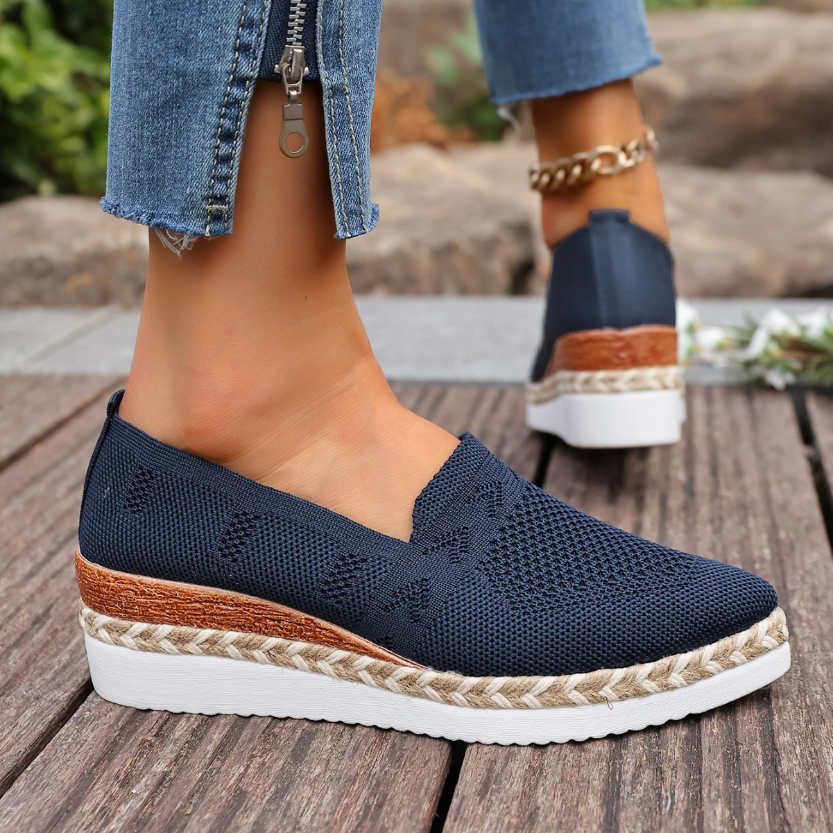 Women’s Woven Rope Platform Snakeskin Pointed-Toe Flats