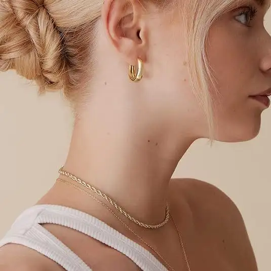 European And American Ring Glossy Oval Earrings