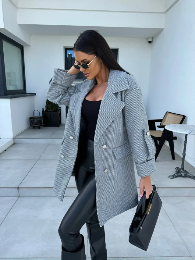 Fashion Commuter H shaped Suit Collar Woolen Coat Gray - Shop at LoveMi